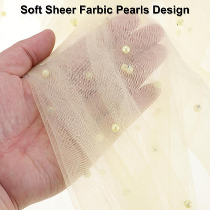 10Ft Pearl Table Runner, 3Pcs Sheer Tulle Fabric Lace Tablecloth Chiffon Wedding Table Cloth for Bridal Shower Birthday Party Dessert Arch Veil Decor, Light Yellow (63x120inch)