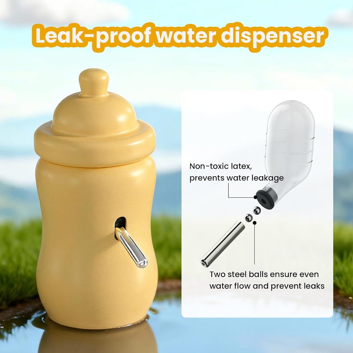 Ceramic Hamster Water Bottle with Stand and Food Bowl Set, Anti Flipping Food Dish and Water Dispenser for Dwarf Hamster Gerbils Syrian Hamster Mice Rats Accessories for Cages (Yellow)