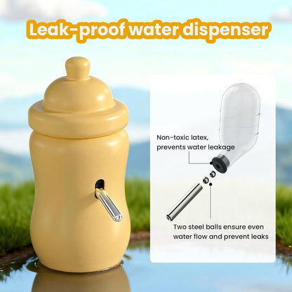 Ceramic Hamster Water Bottle with Stand and Food Bowl Set, Anti Flipping Food Dish and Water Dispenser for Dwarf Hamster Gerbils Syrian Hamster Mice Rats Accessories for Cages (Yellow)