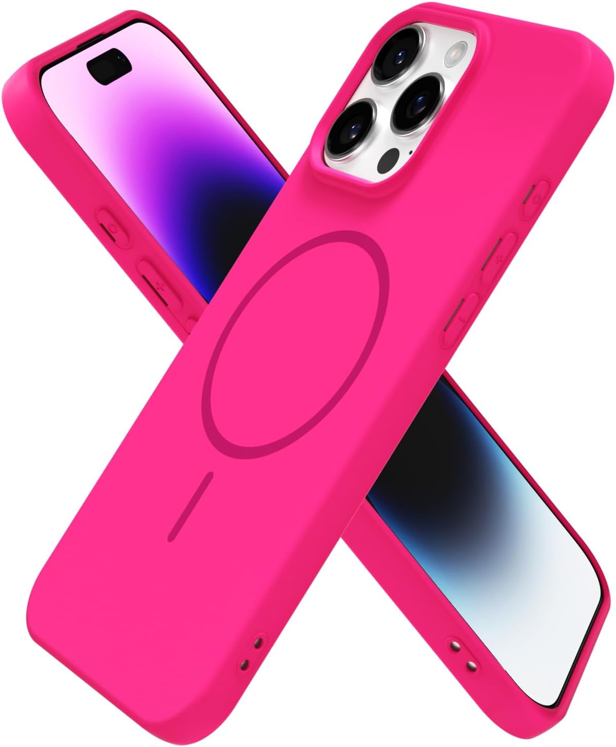 for iPhone 14 Pro Max Case Silicone Mag Safe, Magnetic Slim Thin Phone Case Compatible with Magsafe Wireless Charging, Cute Girly Bright Fluorescent Rubber Gel for Women Girls, Neon Hot Pink