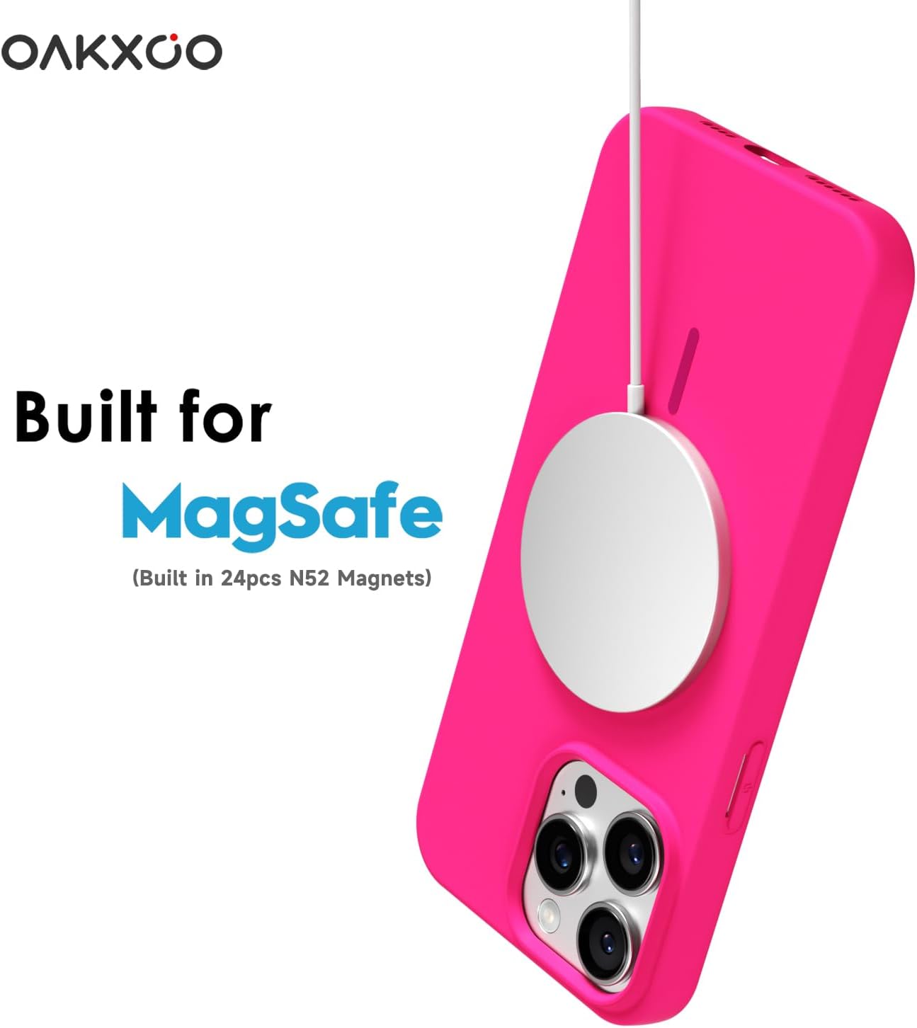 for iPhone 14 Pro Max Case Silicone Mag Safe, Magnetic Slim Thin Phone Case Compatible with Magsafe Wireless Charging, Cute Girly Bright Fluorescent Rubber Gel for Women Girls, Neon Hot Pink
