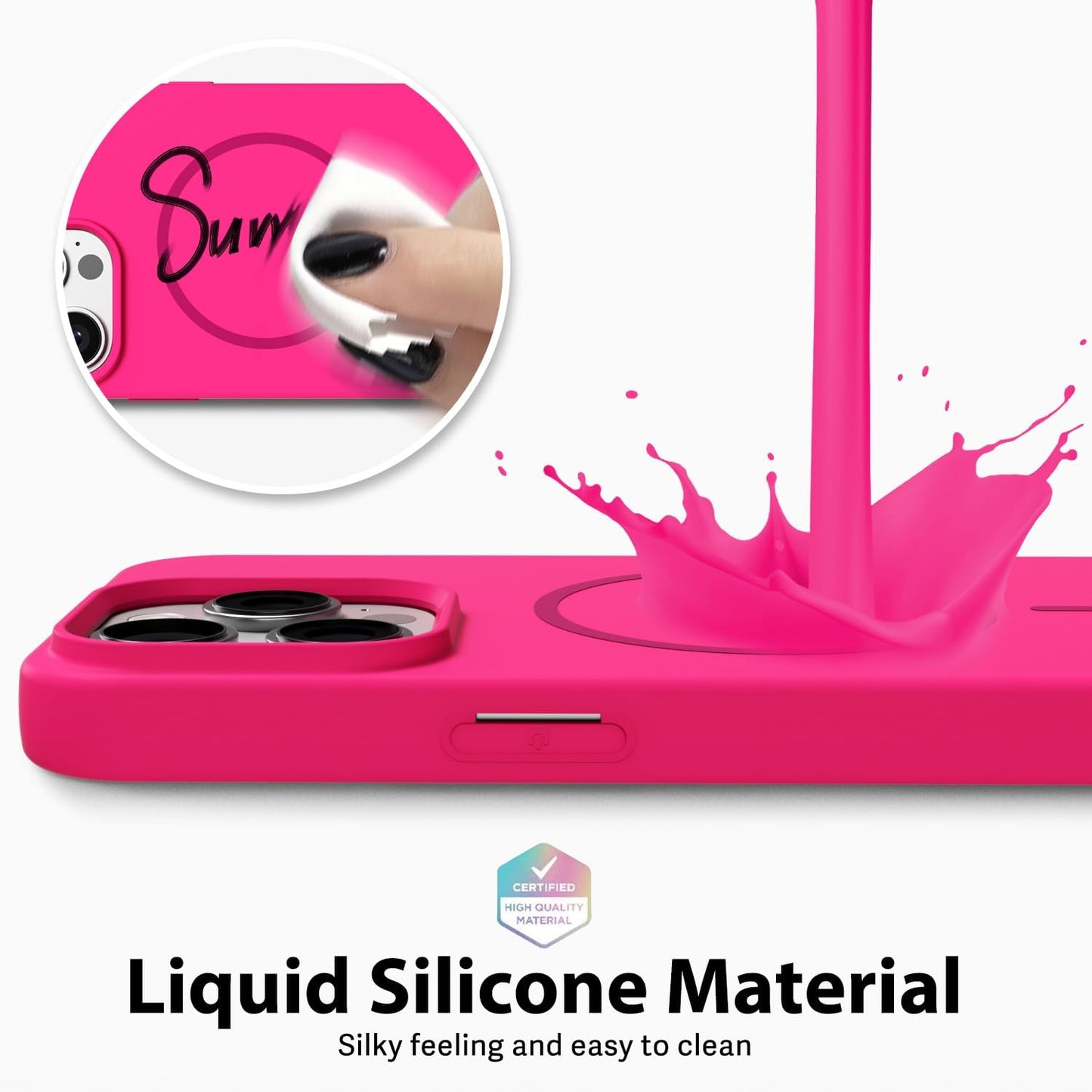 for iPhone 14 Pro Max Case Silicone Mag Safe, Magnetic Slim Thin Phone Case Compatible with Magsafe Wireless Charging, Cute Girly Bright Fluorescent Rubber Gel for Women Girls, Neon Hot Pink