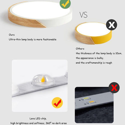 LED Modern Wood Recessed Ceiling Lights, 24 Inch - 54W Dimmable 3000K-6000K Living Room Bedroom Flush Mount Ceiling Lamp