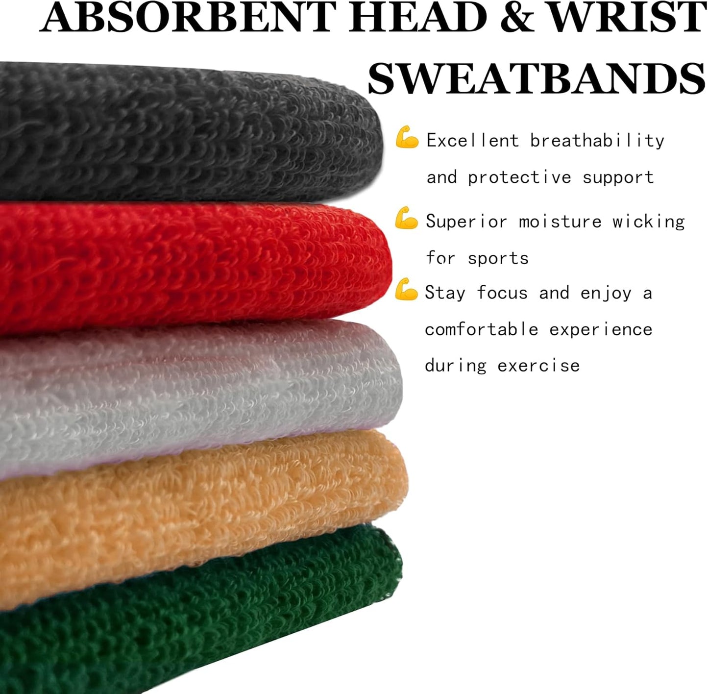 4 Pack Sweatbands Sports Headband for Men Women Moisture Wicking Athletic Cotton Terry Cloth Sweatband Sweat Bands Headbands for Tennis,Basketball,Pickleball,Running,Gym,Working Out -Black