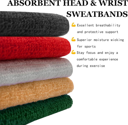 4 Pack Sweatbands Sports Headband for Men Women Moisture Wicking Athletic Cotton Terry Cloth Sweatband Sweat Bands Headbands for Tennis,Basketball,Pickleball,Running,Gym,Working Out -Black