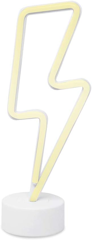 11.75” x 4.35” LED Neon Yellow Lightning Bolt Tabletop Lamp, White Base, Night Light, for Bedroom Décor & Party; Battery Powered (Batteries Not Included) (Yellow Lightning Bolt)