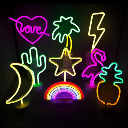 11.75” x 4.35” LED Neon Yellow Lightning Bolt Tabletop Lamp, White Base, Night Light, for Bedroom Décor & Party; Battery Powered (Batteries Not Included) (Yellow Lightning Bolt)