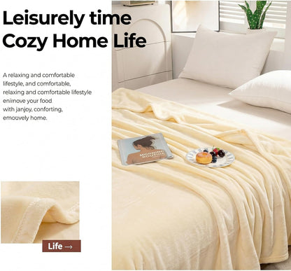 Flannel Sheets, 1PCS Soft Thick Blanket for Bed 50x70cm Small Fuzzy Comforter, Solid Creamy Yellow Breathable Warm Plush Flannel Fabric for Pet Travel Nap Rug for Bedroom Bedding Twin Blanket
