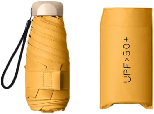 Mini Travel Sun Umbrella With Case - Small Compact UV Protection for Sun and Rain, Lightweight Windproof for Women Men Kids (Yellow)
