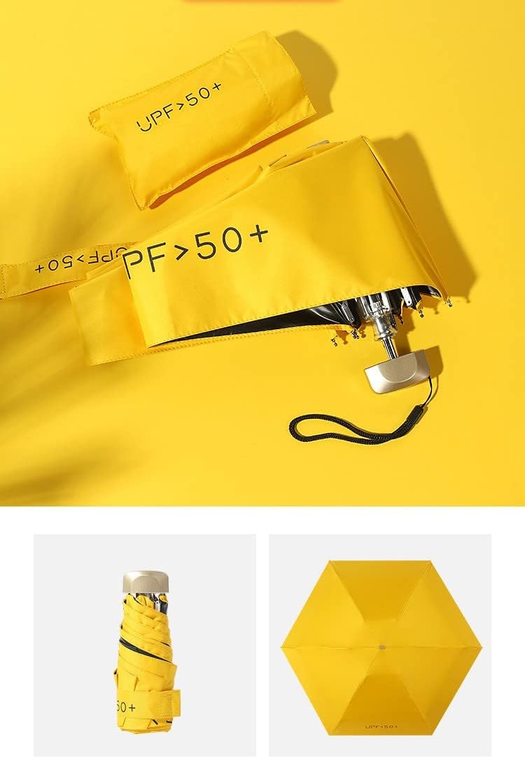 Mini Travel Sun Umbrella With Case - Small Compact UV Protection for Sun and Rain, Lightweight Windproof for Women Men Kids (Yellow)