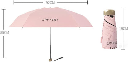 Mini Travel Sun Umbrella With Case - Small Compact UV Protection for Sun and Rain, Lightweight Windproof for Women Men Kids (Yellow)