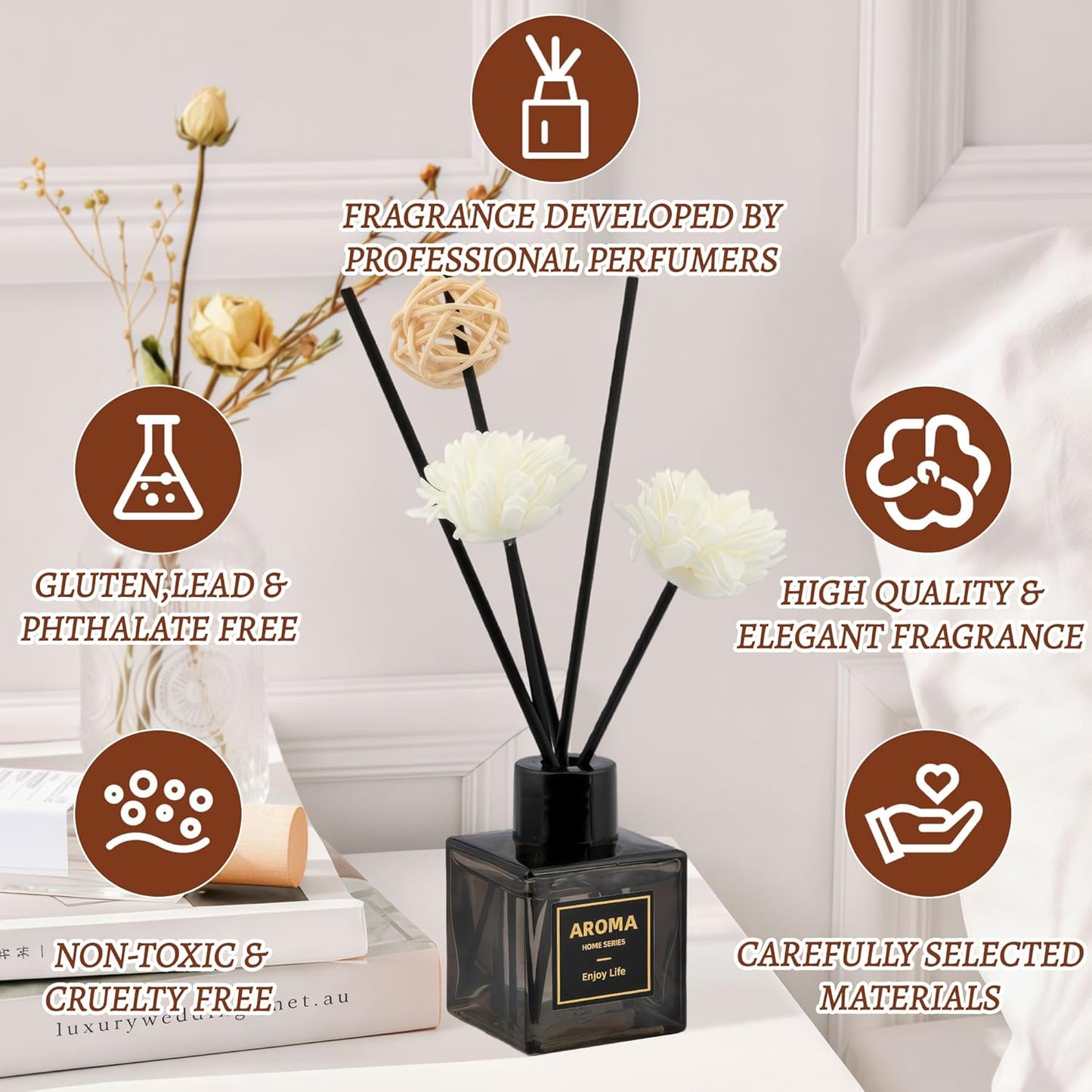 Reed Diffuser Set, 1.7 oz Scent Diffuser with Sticks, Lemon Scent for Bathroom Accessories Shelf Decor, Air Fresheners for Home, Home Fragrance Products, House Office Room Decor Aesthetic & Gift