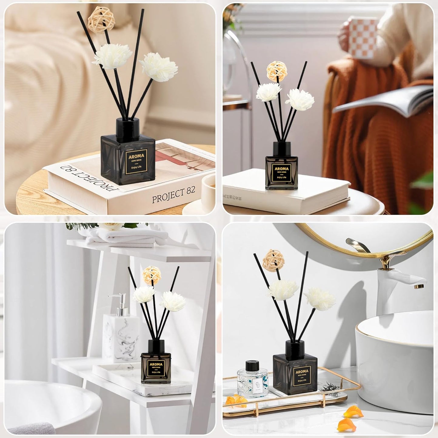 Reed Diffuser Set, 1.7 oz Scent Diffuser with Sticks, Lemon Scent for Bathroom Accessories Shelf Decor, Air Fresheners for Home, Home Fragrance Products, House Office Room Decor Aesthetic & Gift