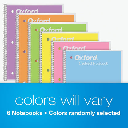 Spiral Notebook, 1 Subject, College Ruled Paper, 8 x 10-1/2 Inch, Pastel Pink, Orange, Yellow, Green, Blue and Purple, 70 Sheets (63756), Set of 6