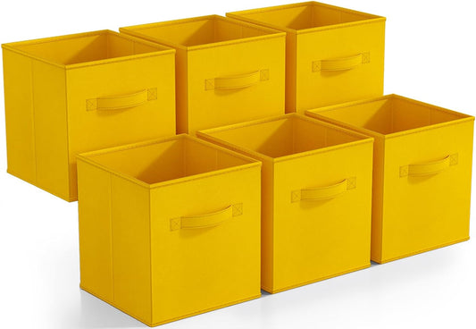 Foldable Storage Cubes - 6 Fabric Baskets for Organizing Pantry, Shelf, Toy Box, Cubby, Closet Organizer - 11 Inch Collapsible Closet Organizers and Storage Bins (Dark Yellow 6 Pack)
