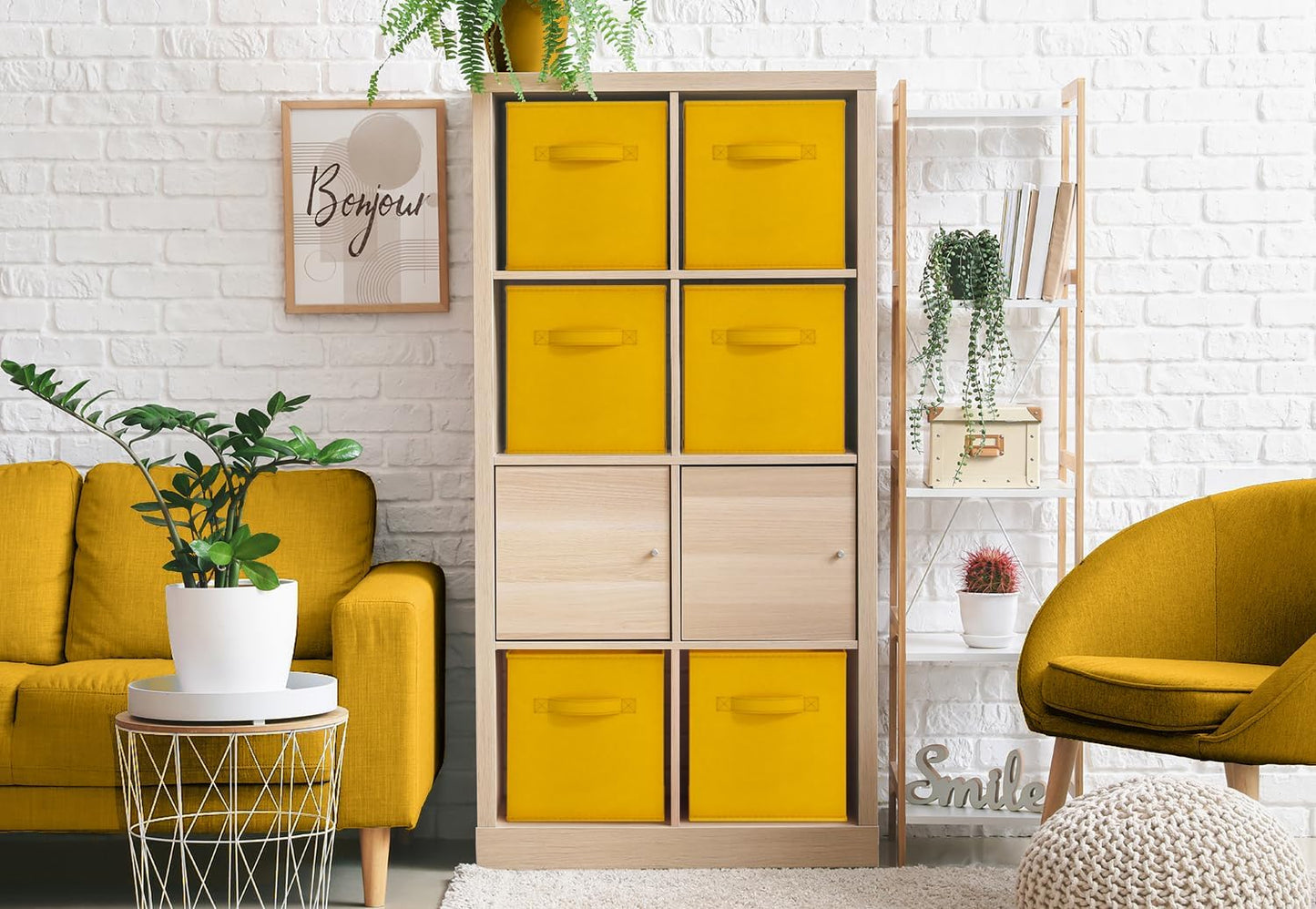 Foldable Storage Cubes - 6 Fabric Baskets for Organizing Pantry, Shelf, Toy Box, Cubby, Closet Organizer - 11 Inch Collapsible Closet Organizers and Storage Bins (Dark Yellow 6 Pack)
