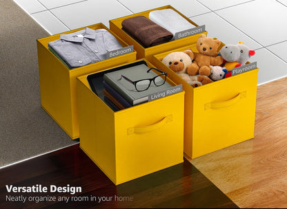 Foldable Storage Cubes - 6 Fabric Baskets for Organizing Pantry, Shelf, Toy Box, Cubby, Closet Organizer - 11 Inch Collapsible Closet Organizers and Storage Bins (Dark Yellow 6 Pack)