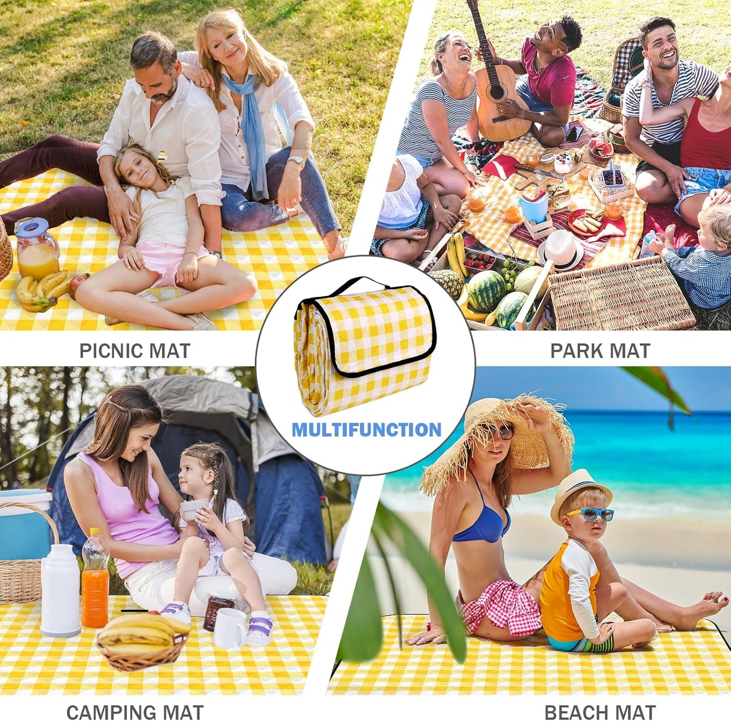 Outdoor Picnic Blanket, 60''x 80'' Waterproof Camping Blanket | Durable and Spacious, Foldable and Portable for Families, Perfect for Hiking/Beach/Park, and Nature Excursions(Yellow)