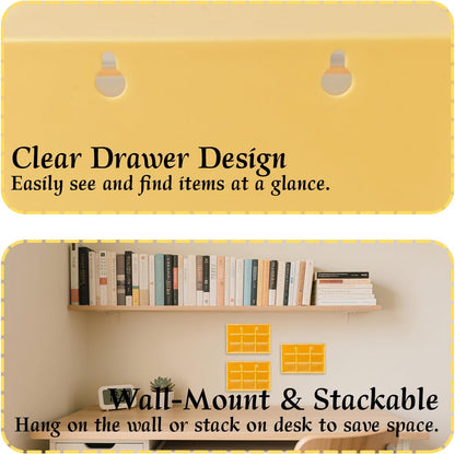 Small Drawer Organizer for Desk, 7.1" x 3.8" x 4.6" Mini Desktop Drawer Organizer with 9 Clear Drawers, Compact Craft & Office Supplies Organizer for Home School (Yellow)