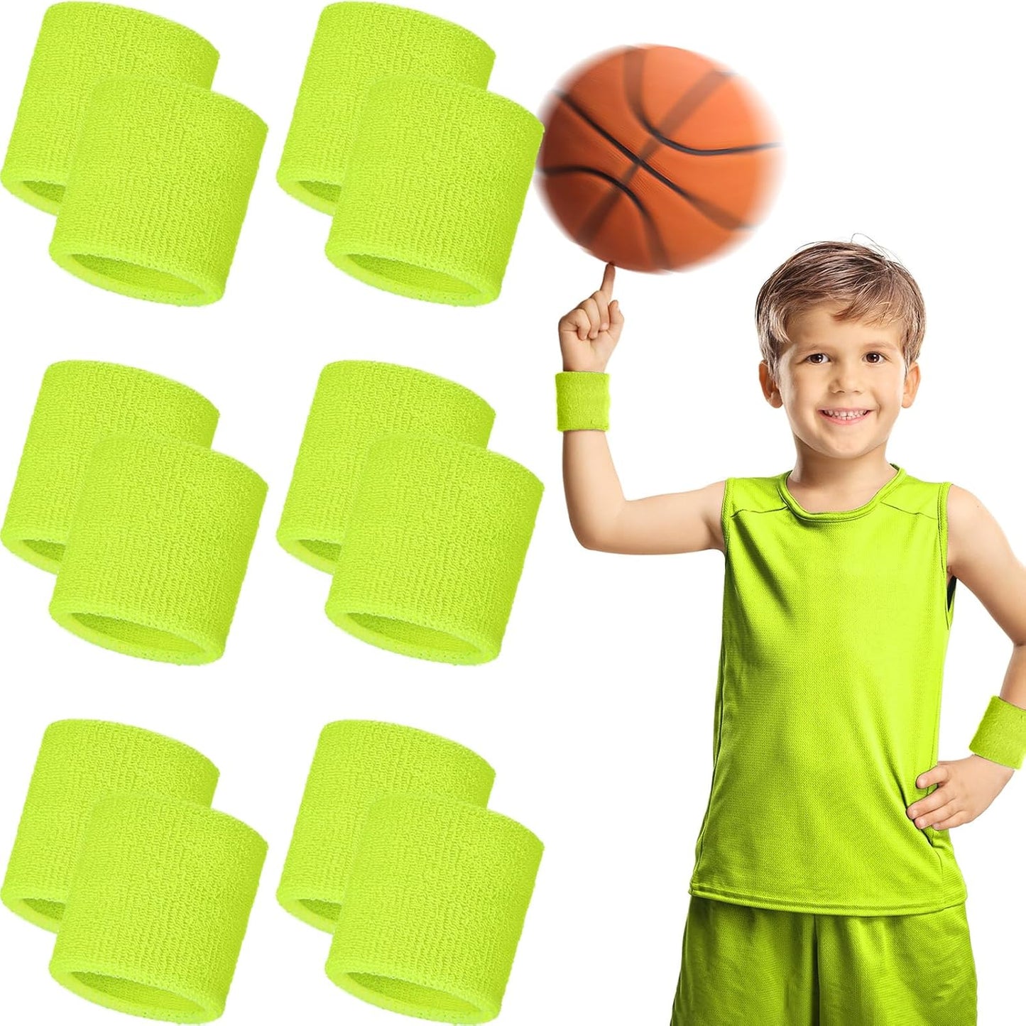 12 Pcs Wristbands Sweatband for Women Men, Neon 80s Sport Wrist Bands for Baseball Basketball Football Tennis Soccer Team Gymnastics Spirit Absorbent Sweatbands