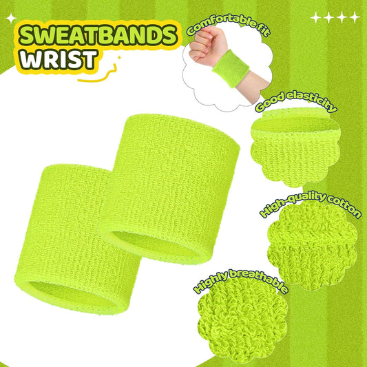 12 Pcs Wristbands Sweatband for Women Men, Neon 80s Sport Wrist Bands for Baseball Basketball Football Tennis Soccer Team Gymnastics Spirit Absorbent Sweatbands