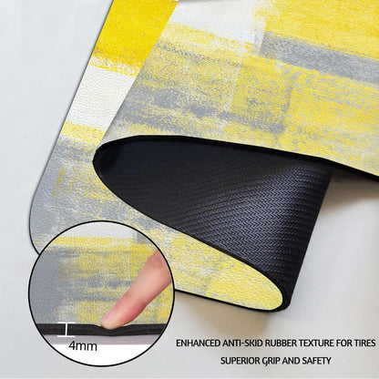 Yellow Dish Drying Mat for Kitchen Counter, Grey Dish Drying Pad with Anti-Slip Rubber Base, Absorbent Kitchen Sink Mat with Abstract Art Decor (1 pc 18" x 16")