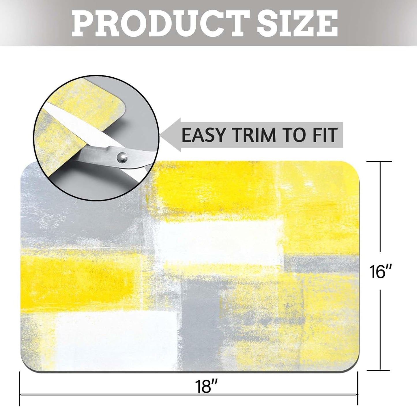 Yellow Dish Drying Mat for Kitchen Counter, Grey Dish Drying Pad with Anti-Slip Rubber Base, Absorbent Kitchen Sink Mat with Abstract Art Decor (1 pc 18" x 16")
