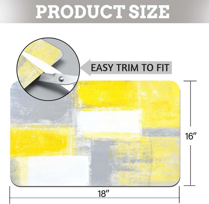 Yellow Dish Drying Mat for Kitchen Counter, Grey Dish Drying Pad with Anti-Slip Rubber Base, Absorbent Kitchen Sink Mat with Abstract Art Decor (1 pc 18" x 16")