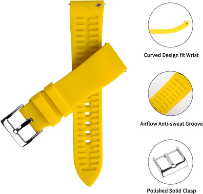 Silicone Watch Band for Men - Yellow Quick Release Watch Band for Women Soft - Waterproof Smart Watch Bracelet Clasp - Correa de Silicona para Reloj Replacement - 18mm 19mm 20mm 21mm 22mm 24mm
