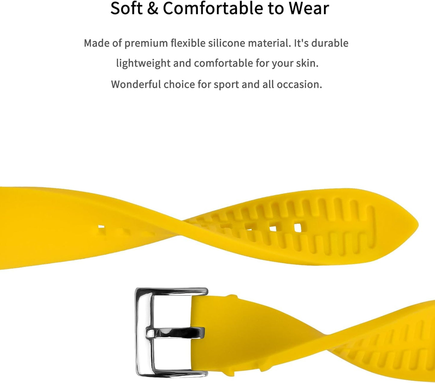 Silicone Watch Band for Men - Yellow Quick Release Watch Band for Women Soft - Waterproof Smart Watch Bracelet Clasp - Correa de Silicona para Reloj Replacement - 18mm 19mm 20mm 21mm 22mm 24mm