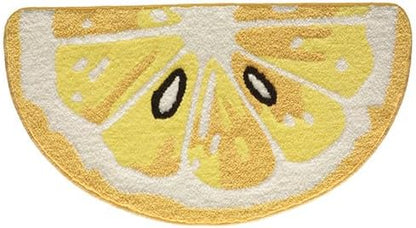Cute Bathroom Rugs Half Round, Funny Fruits Absorbent Bath Mat Non Slip Washable, Extra Soft Plush Microfiber Bathmat for Shower Floor, Tub, Sink, Bedroom, 32x20, Lemon