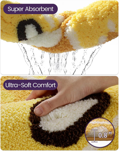 Cute Bathroom Rugs Half Round, Funny Fruits Absorbent Bath Mat Non Slip Washable, Extra Soft Plush Microfiber Bathmat for Shower Floor, Tub, Sink, Bedroom, 32x20, Lemon