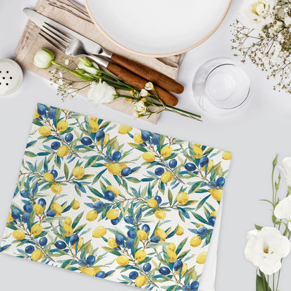 Mediterranean Lemon Kitchen Towels, Mediterranean Sicilian Lemons Hand Towels Set of 2, Lemon Kitchen Decor, Chinoiserie Blueberry Lemons Hand Dish Tea Towel for Bathroom Decor, 16x24 Inch