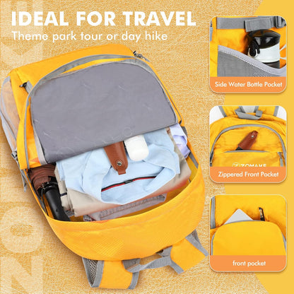 Lightweight Packable Backpack 30L, Foldable Travel Hiking Daypack | Water Resistant Collapsible Backpacks, Folding Day Pack for Outdoor Camping Sport, Everyday Carry, Multiple Pockets(Yellow)
