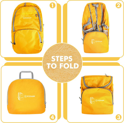 Lightweight Packable Backpack 30L, Foldable Travel Hiking Daypack | Water Resistant Collapsible Backpacks, Folding Day Pack for Outdoor Camping Sport, Everyday Carry, Multiple Pockets(Yellow)