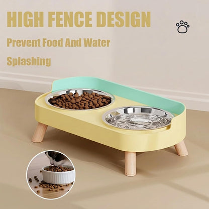 Elevated Cat Bowls, 2 Stainless Steel Raised Cat Food and Water Bowl Set, Splash Proof & Non-Slip, Whisker Fatigue Friendly, Dishwasher Safe for Cats and Small Dogs - Yellow