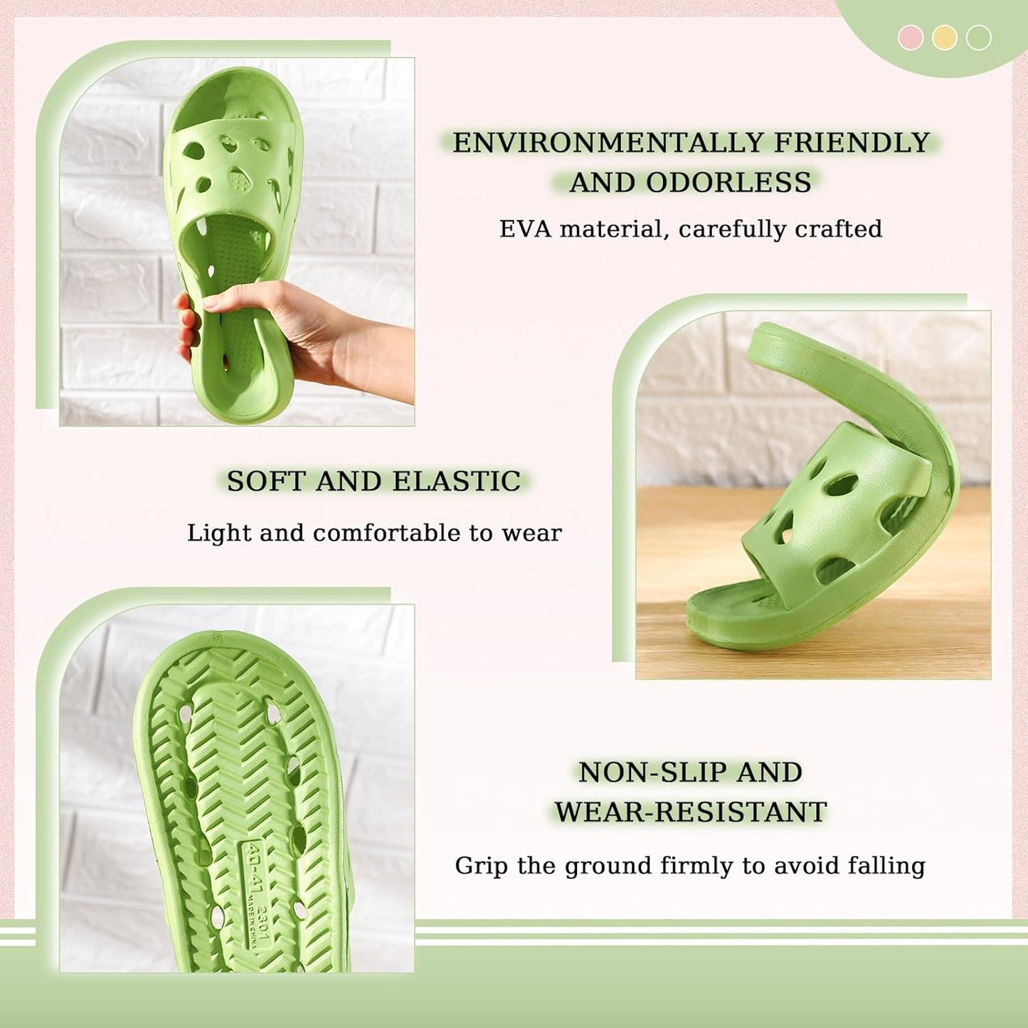 3 Pairs Shower Shoes Bulk Women Men Bathroom Shower Slippers Quick Drying Non Slip for Home Pool Beach Indoor