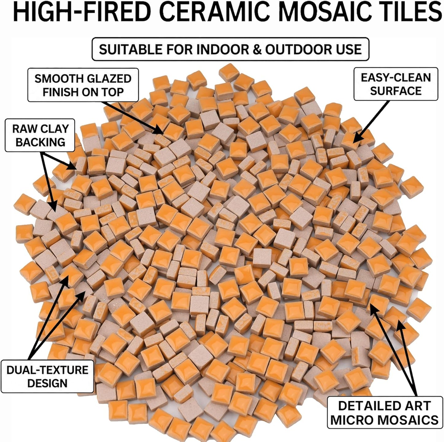 Ceramic Square Mosaic Tiles for Crafts, 10mm Small Tiles for Detailed DIY Jewelry Boxes & Art Project, Essential Mosaic Supplies - 0.5 lb/Approx 230 Pcs (Canary Yellow)