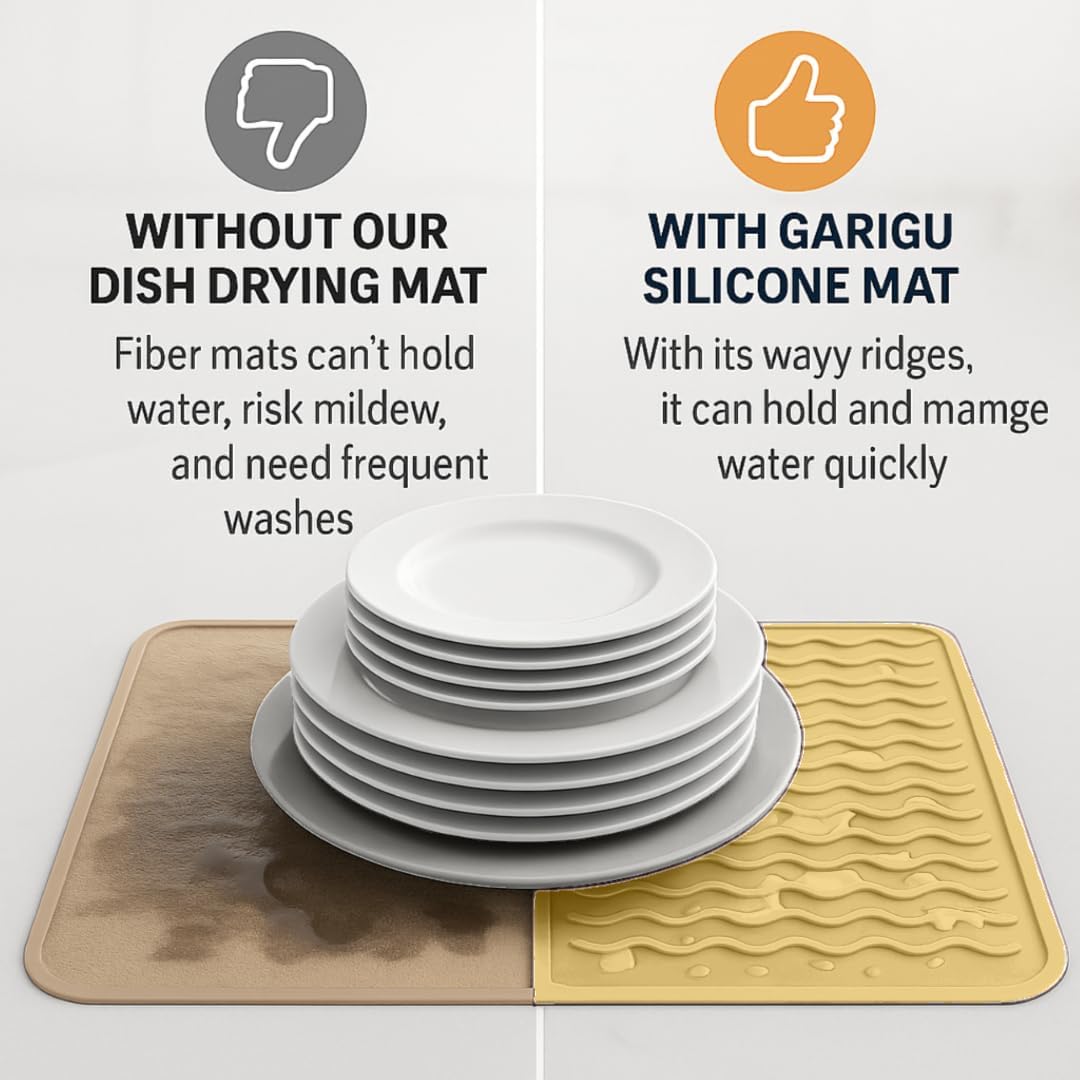 Silicone Drying Mat 16 × 12 – Non-Slip Sink Mat for Kitchen Counter, Heat-Resistant Food-Grade Dish Pad, Versatile Easy-Clean Multipurpose Drawer Liner (Yellow Tan, 16" x 12")