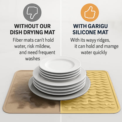 Silicone Drying Mat 16 × 12 – Non-Slip Sink Mat for Kitchen Counter, Heat-Resistant Food-Grade Dish Pad, Versatile Easy-Clean Multipurpose Drawer Liner (Yellow Tan, 16" x 12")
