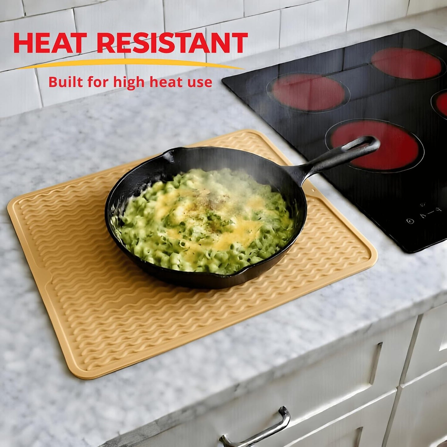 Silicone Drying Mat 16 × 12 – Non-Slip Sink Mat for Kitchen Counter, Heat-Resistant Food-Grade Dish Pad, Versatile Easy-Clean Multipurpose Drawer Liner (Yellow Tan, 16" x 12")