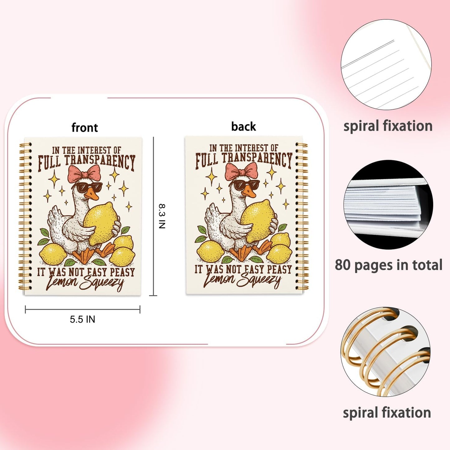 Summer Silly Goose Lemon Journal Notebook 5.5x8.3 | Lemon Goose Gifts for Teen Girls Women; Funny Notebooks for College Work School Office Note Taking