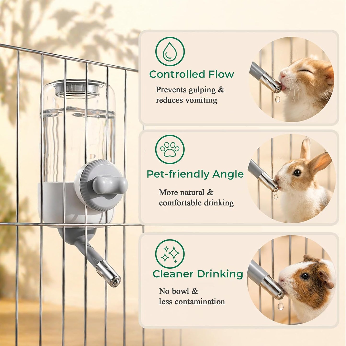 30oz Ball-Tip Hanging Water Bottle for Small Animal Cage Yellow | Visible Water Level， Controlled Drinking Flow， Helps Keep Bedding Drier， External Mount Saves Cage Space