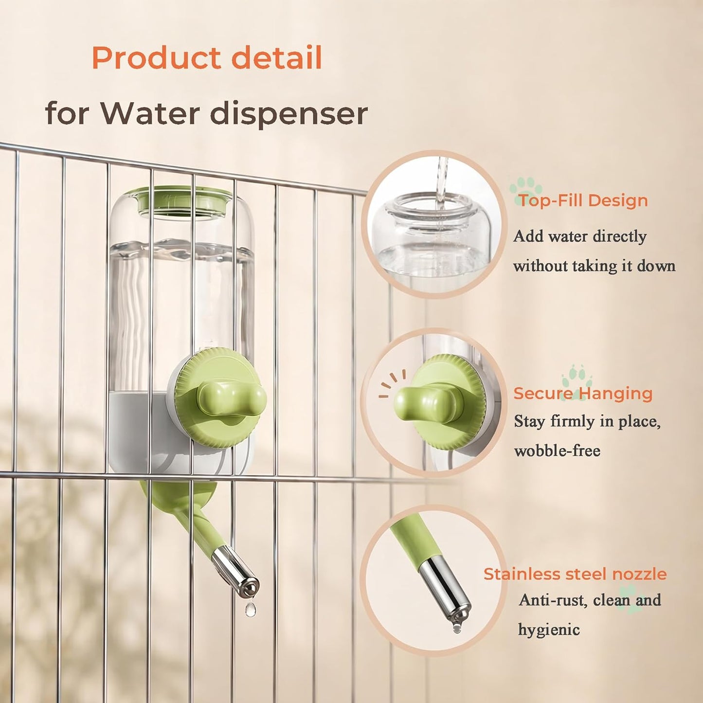 30oz Ball-Tip Hanging Water Bottle for Small Animal Cage Yellow | Visible Water Level， Controlled Drinking Flow， Helps Keep Bedding Drier， External Mount Saves Cage Space