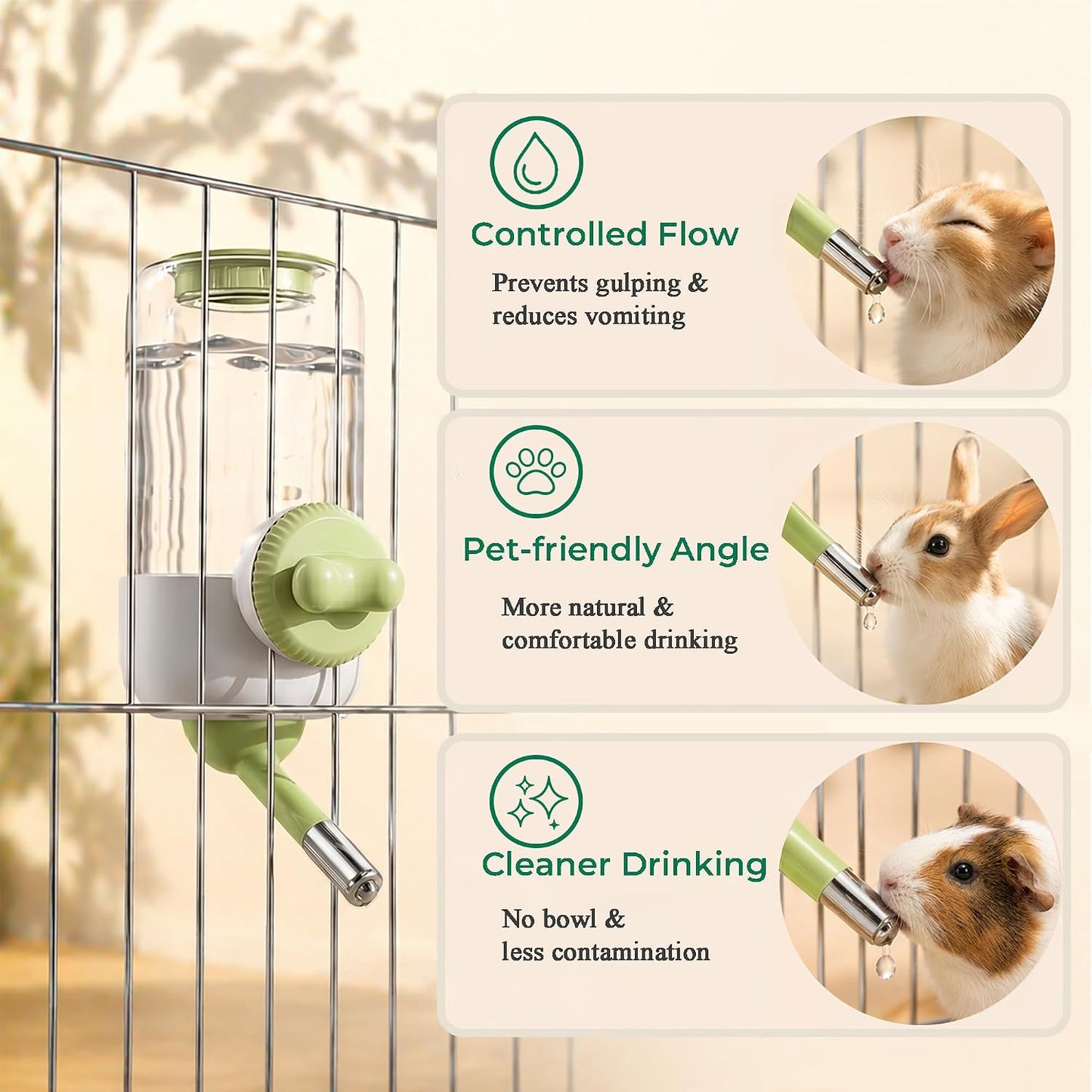 30oz Ball-Tip Hanging Water Bottle for Small Animal Cage Yellow | Visible Water Level， Controlled Drinking Flow， Helps Keep Bedding Drier， External Mount Saves Cage Space