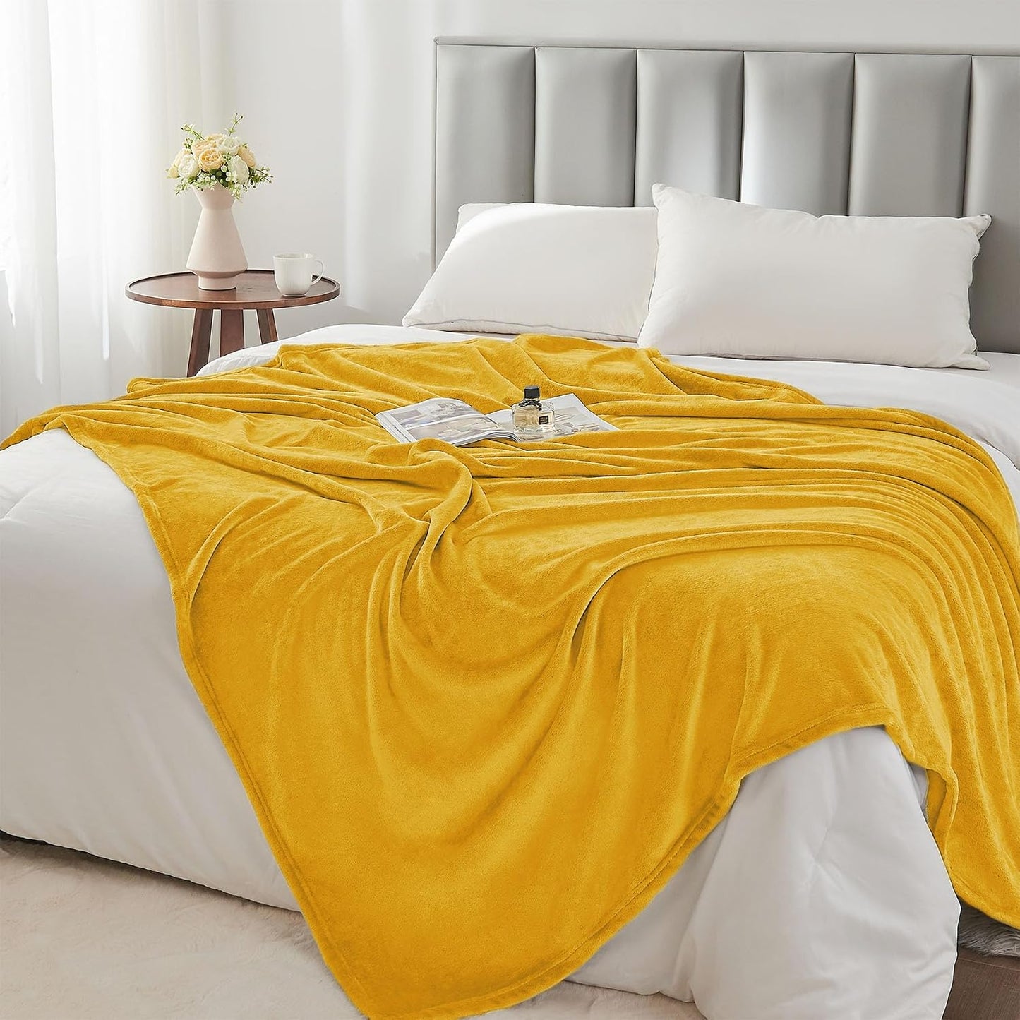 Fleece Blanket Soft Plush Twin Size Blanket Yellow 60"x80" | Ultra Soft Fleece, Plush Microfiber, Lightweight Warmth, All Season Comfort, Fade Resistant, Machine Washable, Couch Sofa Bed