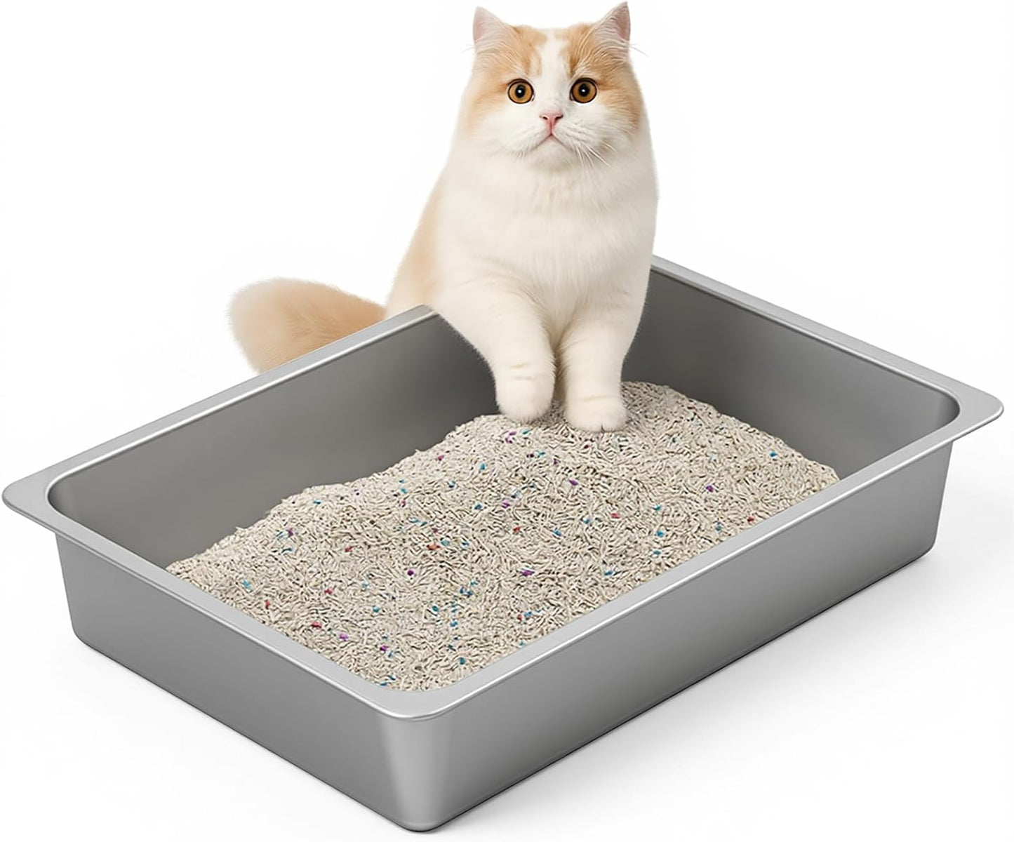 Large Stainless Steel Cat Litter Box Low Entry, Non-Stick | Solid Metal Box, Odor Free, Non Stick, Rust Proof, Easy to Clean, Ideal for Cats, Kittens, Multi-cat & Rabbits, Indoor Use
