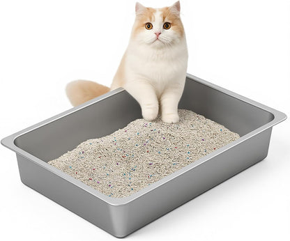Large Stainless Steel Cat Litter Box Low Entry, Non-Stick | Solid Metal Box, Odor Free, Non Stick, Rust Proof, Easy to Clean, Ideal for Cats, Kittens, Multi-cat & Rabbits, Indoor Use