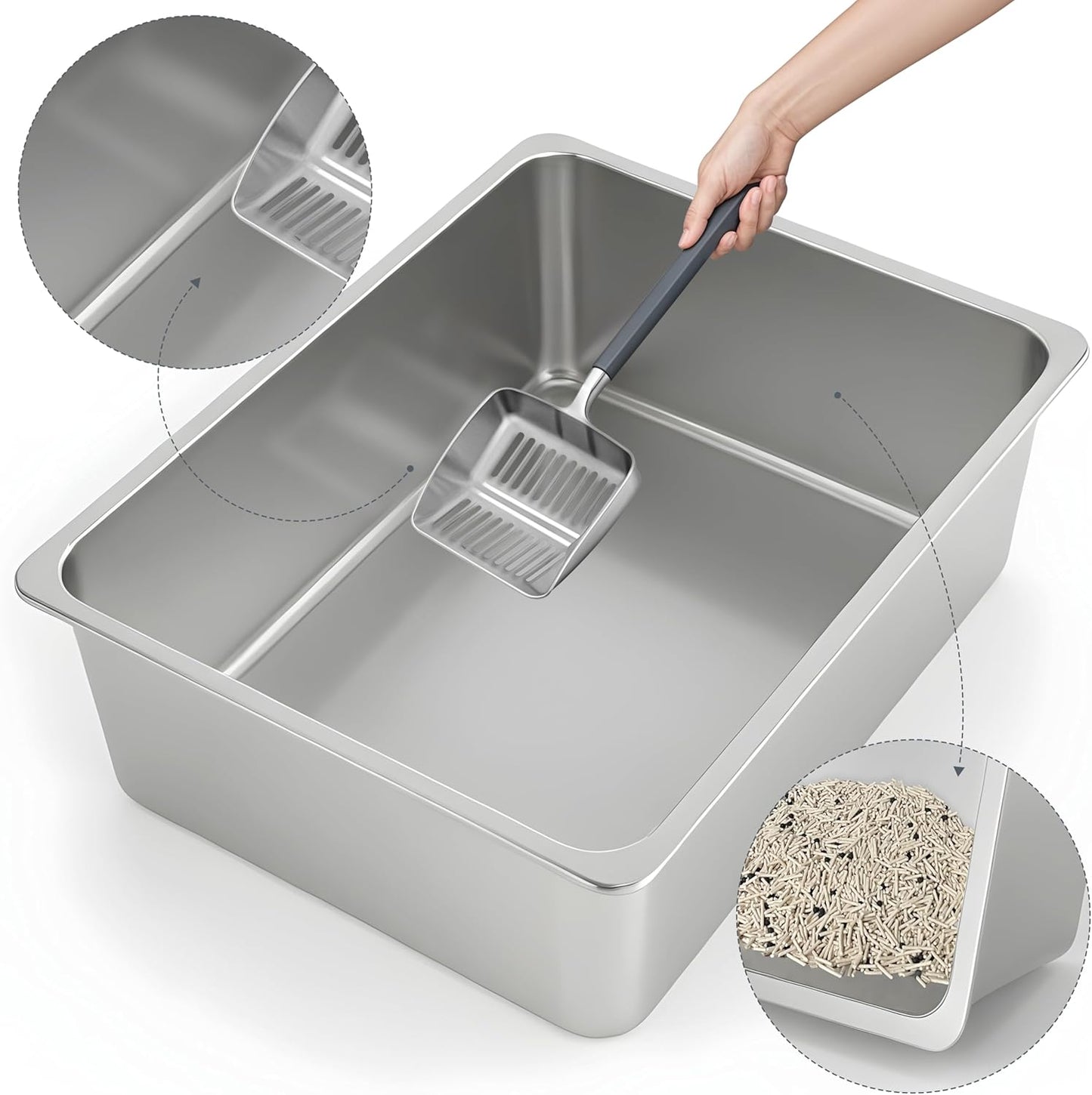 Large Stainless Steel Cat Litter Box Low Entry, Non-Stick | Solid Metal Box, Odor Free, Non Stick, Rust Proof, Easy to Clean, Ideal for Cats, Kittens, Multi-cat & Rabbits, Indoor Use