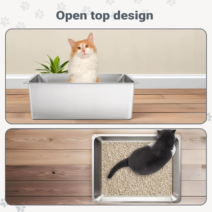 Large Stainless Steel Cat Litter Box Low Entry, Non-Stick | Solid Metal Box, Odor Free, Non Stick, Rust Proof, Easy to Clean, Ideal for Cats, Kittens, Multi-cat & Rabbits, Indoor Use